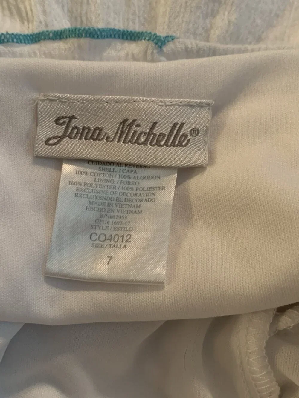 Jona Michelle Tank Dress White Teal Cotton Coverall Pool Summer Sun Top Girls 7